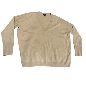 J Crew Top Womens Sand Silk Long Sleeve Blouse V Neck Pullover Lightweight Sz M
